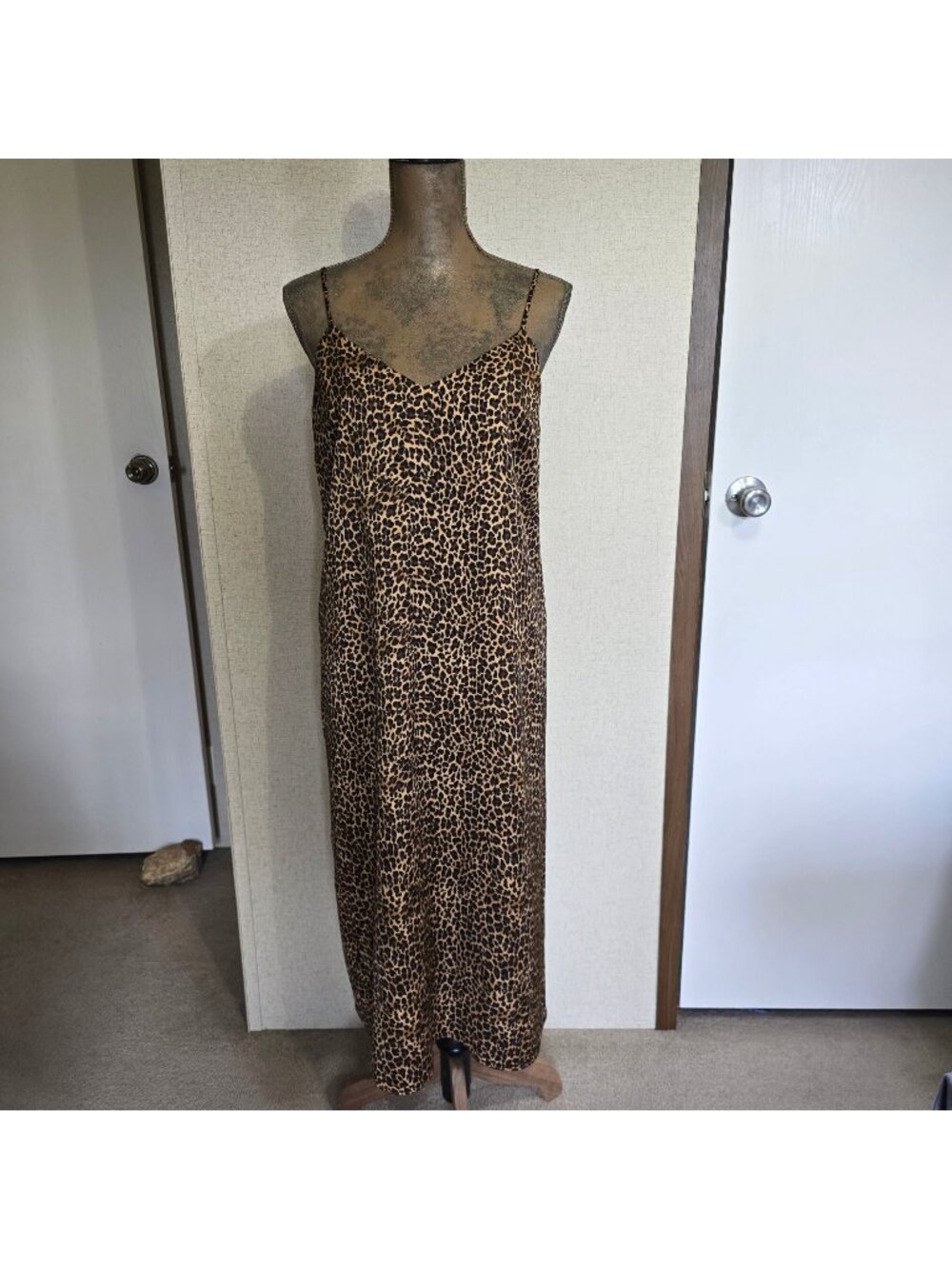 J Crew Size 6 Small Spaghetti Strap Midi Dress Brown Leopard Animal Print
